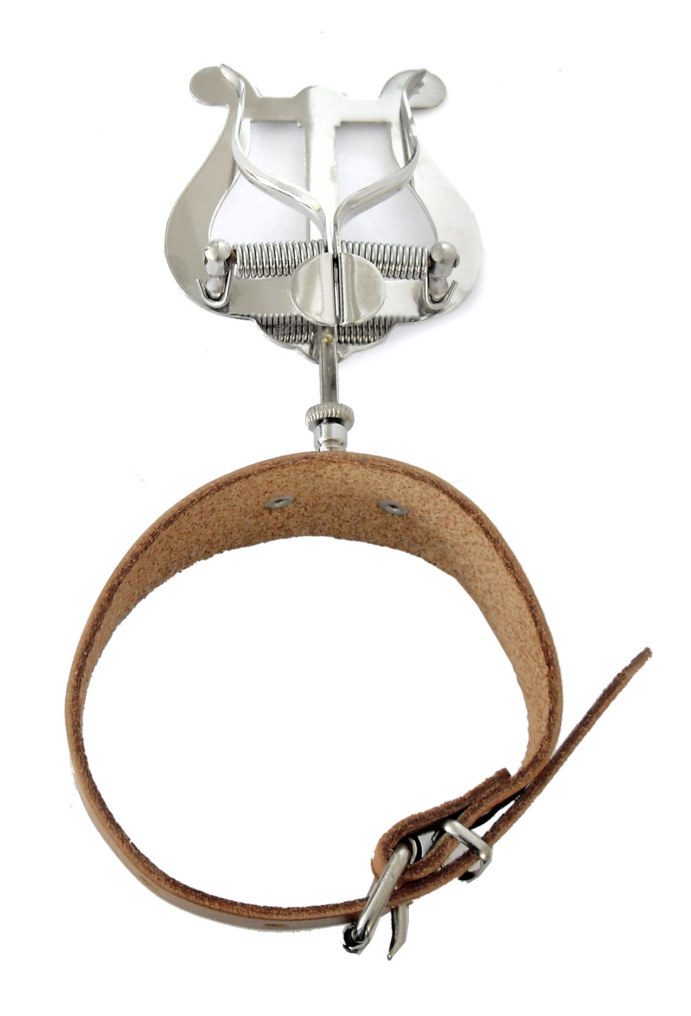 Marschgabel-Floete-Lyra-gr-2-Dr-vern_ Marschgabel Flöte Lyra mittel 2 Drücker vernickelt Lederriemen