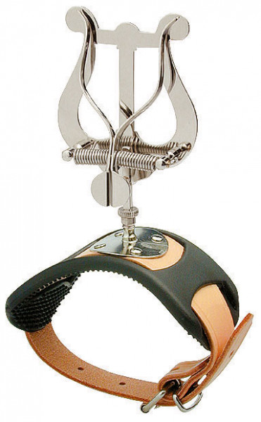 Marschgabel Flöte Lyra mit 2 Drücker vernickelt Lederband